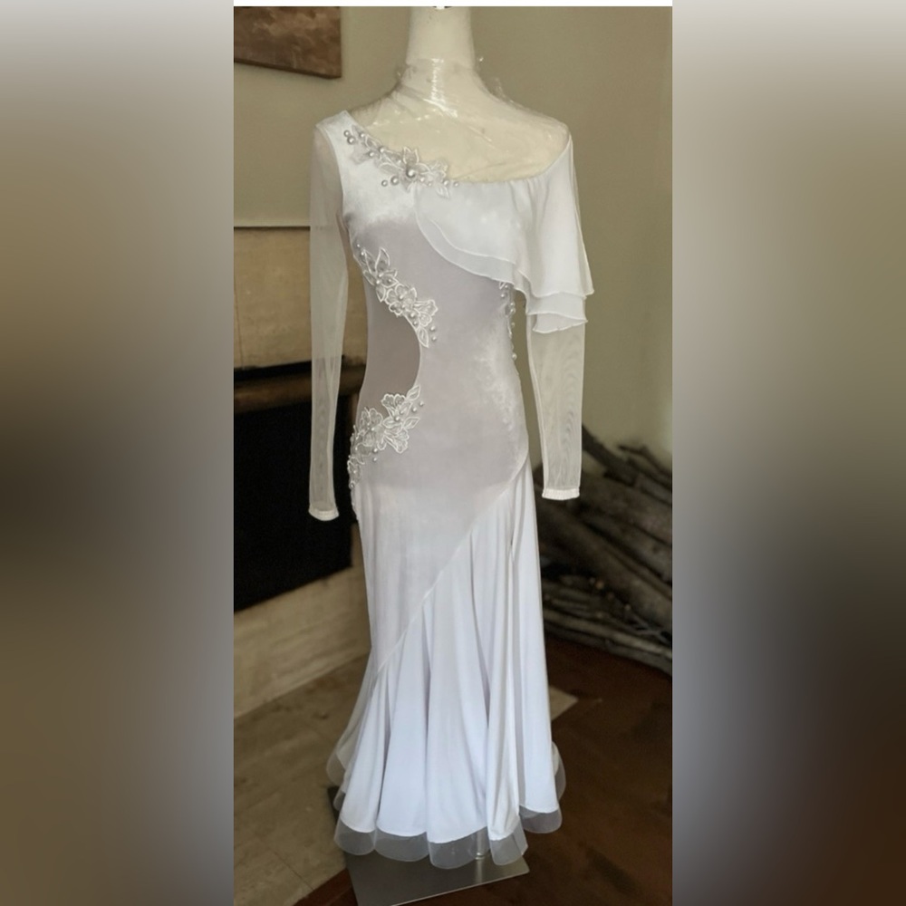 Smooth Ballroom Competition Practice Dance Dress White Size S/M